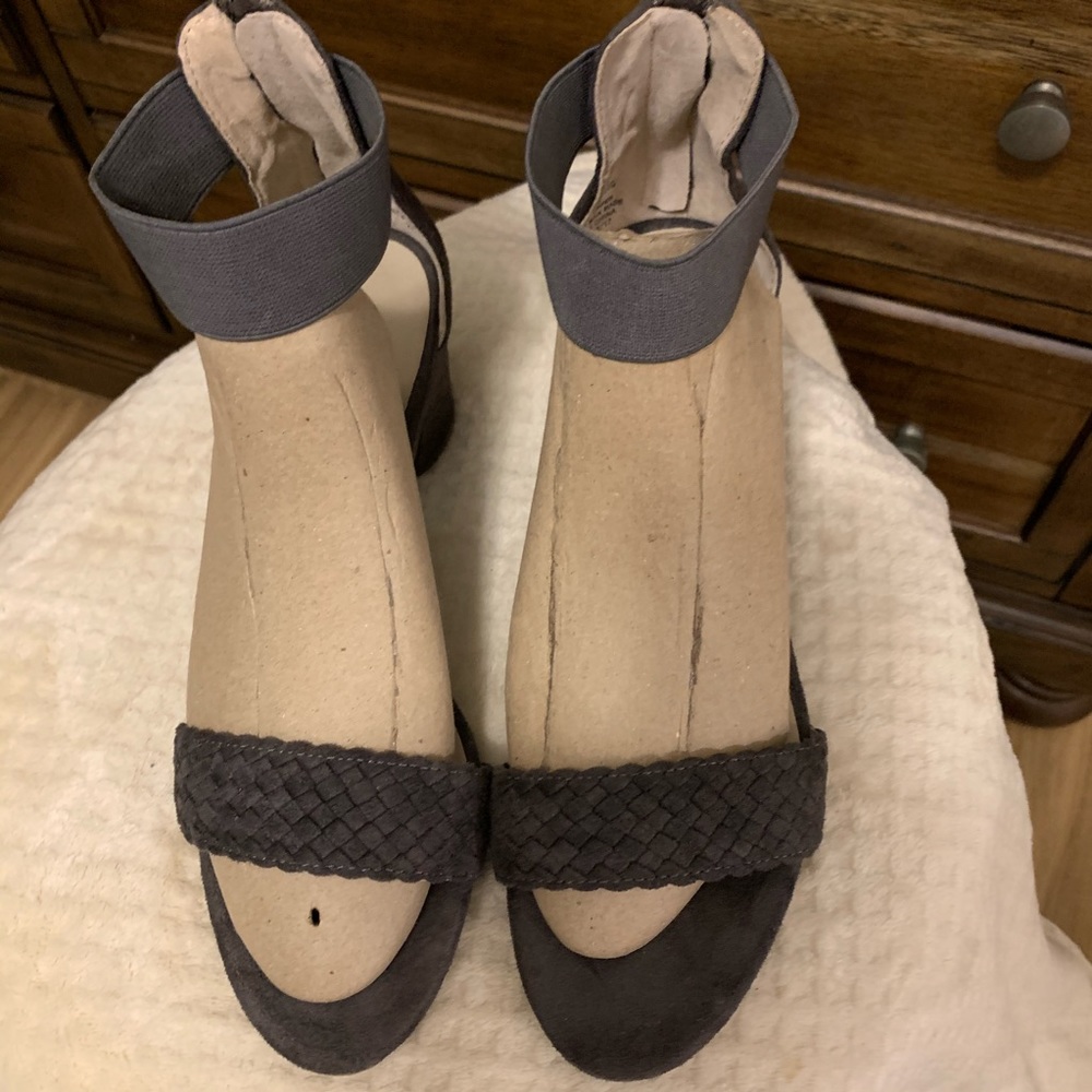 Braided suede charcoal gray chunky heels